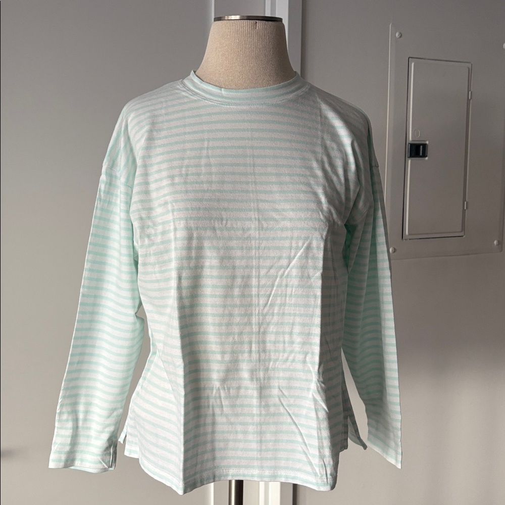 AYR The French Fry Striped Long Sleeve Tee Shirt sz XS Light Blue & White Stripe